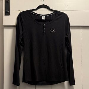 Calvin Klein Black Long Sleeve Henley Tee with Logo XL